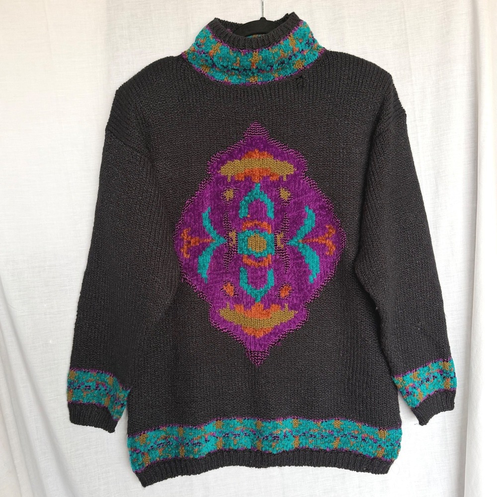 Vintage Jason Maxwell Grandma Chunky Cozy 80s 90s Sweater Graphic Large